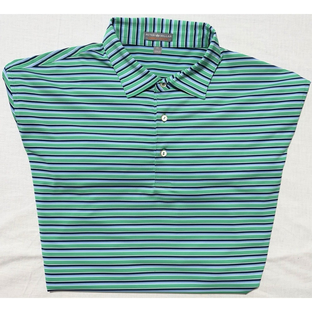 Peter Millar Green and Blue Striped Polo Shirt